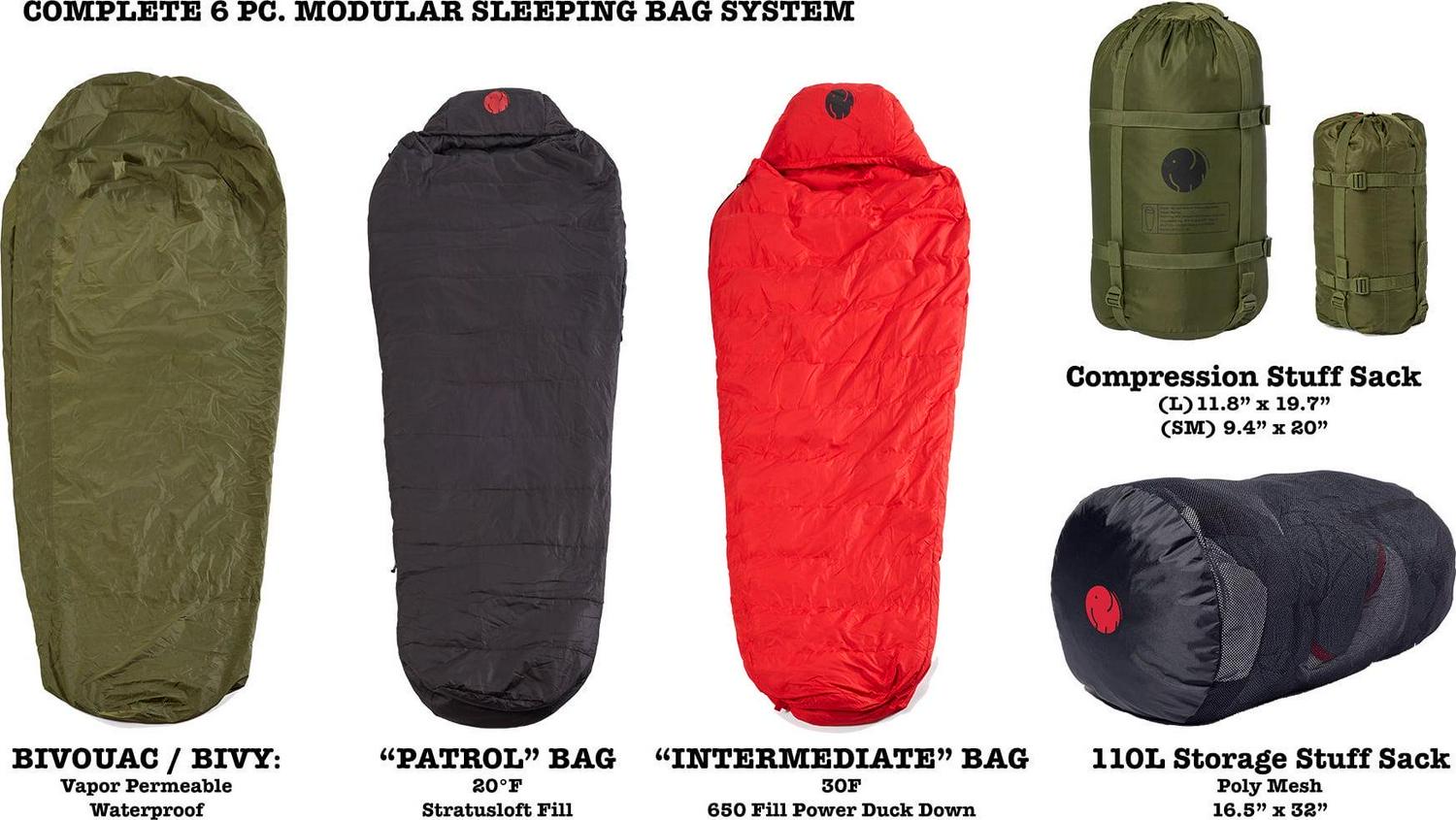 OmniCore Designs Mil-Spec 5-pc. Modular Sleeping Bag System 30F to -30F Mummy - Image 19