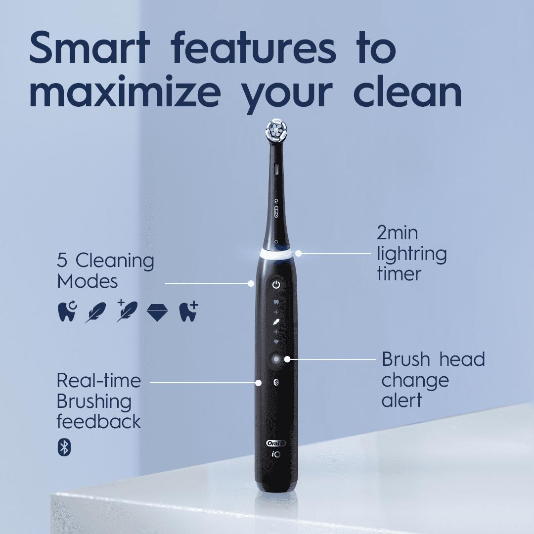 Oral-B iO Series 5 Electric Toothbrush with (1) Compact Brush Head, Rechargeable, Black - Image 4