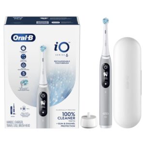 Oral-B iO Series 6 Rechargeable Electric Toothbrush, Gray Opal, (1) Brush Head & Travel Case, for Adults & Kids 3+