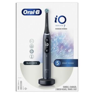 Oral-B iO Series 7 Electric Toothbrush, 2 Compact Brush Heads, Black Onyx, for Adults & Children 3+