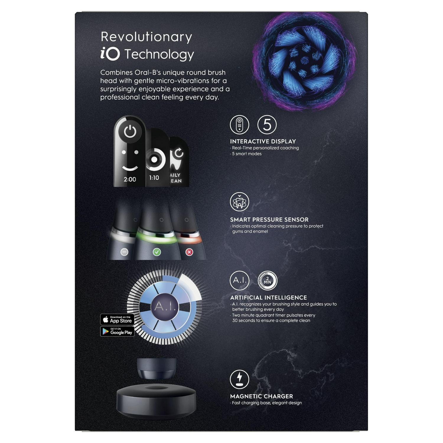 Oral-B iO Series 7 Electric Toothbrush, 2 Compact Brush Heads, Black Onyx, for Adults & Children 3+ - Image 3