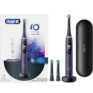 Oral-B iO Series 8 Electric Toothbrush with 3 Brush Heads, Violet Ametrine, for Adults and Children 3+.