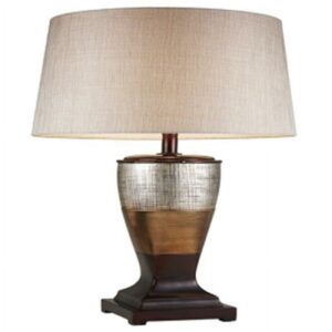 30" Tall Polyresin Table Lamp "Naomi" with Egyptian Design, Silvery Linen Shade