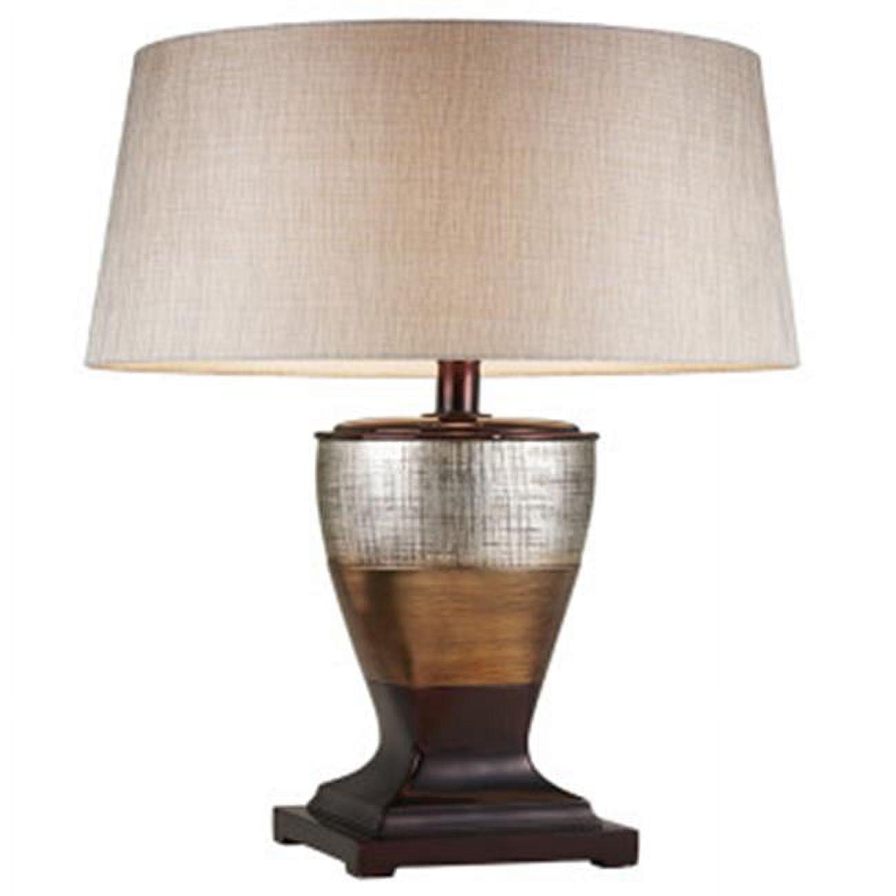 30" Tall Polyresin Table Lamp "Naomi" with Egyptian Design, Silvery Linen Shade