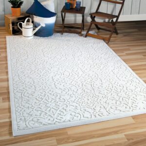 Orian Boucle Biscay 5'2" X 7'6" Natural Damask High Low Outdoor Rug