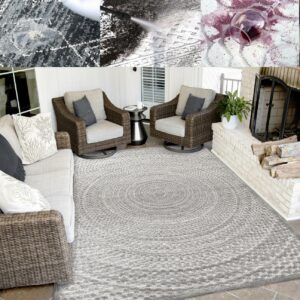 Orian Boucle Cerulean 5'2" X 7'6" Silverton Geometric Outdoor Rug
