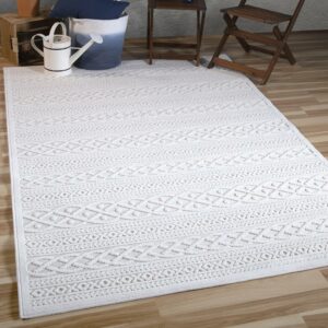 Orian Boucle Jenna 5'2" X 7'6" Natural Geometric Indoor-Outdoor Rug