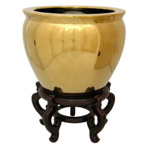 Red Lantern 12" Solid Gold Porcelain Fishbowl Planter