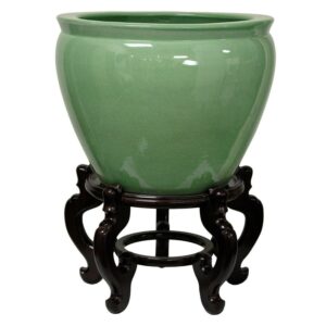 Red Lantern 12" Celadon Porcelain Fishbowl Planter