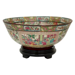 Oriental Furniture 14" Rose Medallion Porcelain Bowl
