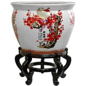 Red Lantern 12" Cherry Blossom Porcelain Fishbowl Planter