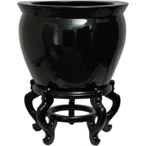 Red Lantern Large 18" Black Porcelain Fishbowl Planter