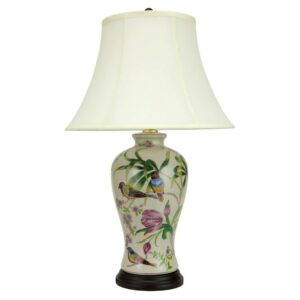 Oriental Furniture 29" Floral White Porcelain Lamp, table lamp, Traditional, living room décor