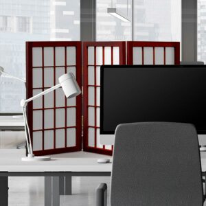 Red Lantern 2 ft. Short Desktop Window Pane Shoji Screen - Rosewood - 3 Panels