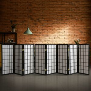 Red Lantern 3 ft. Short Window Pane Shoji Screen - Black - 8 Panels