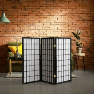 Red Lantern 3 ft. Short Window Pane Shoji Screen - Black - 3 Panels