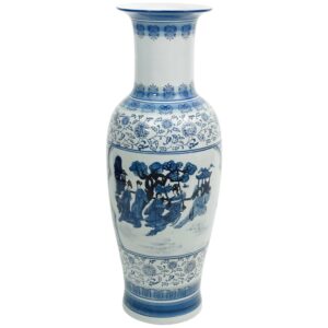 Oriental Furniture 36" Ladies Blue & White Porcelain Tung Chi Vase