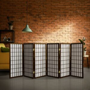 Red Lantern 3 ft. Short Window Pane Shoji Screen - Walnut - 6 Panels