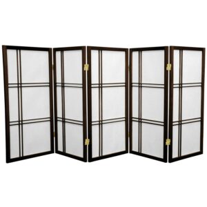 Red Lantern 3 ft. Short Double Cross Shoji Screen - Walnut - 5 Panels