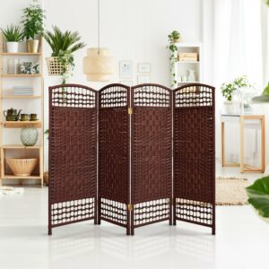 Red Lantern 4 ft. Short Fiber Weave Folding Screen - Dark Red - 4 Panels