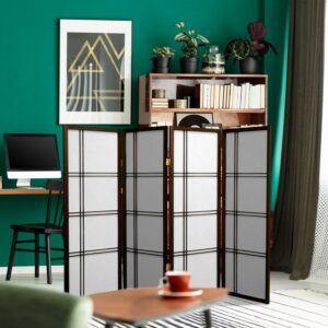 Red Lantern 4 ft. Short Double Cross Shoji Screen - Walnut - 4 Panels