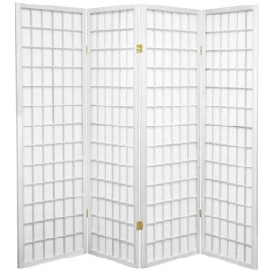 Red Lantern 5 ft. Tall Window Pane Shoji Screen - White - 4 Panels