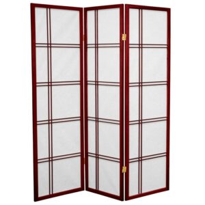 Red Lantern 5 ft. Tall Double Cross Shoji Screen - Rosewood - 3 Panels