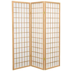 Red Lantern 5 ft. Tall Window Pane Shoji Screen - Natural - 3 Panels