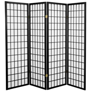 Red Lantern 5 ft. Tall Window Pane Shoji Screen - Black - 4 Panels