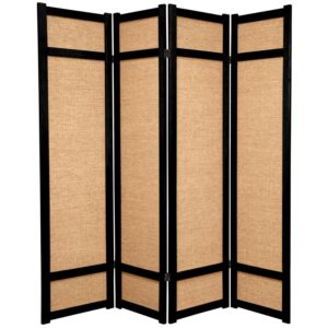 Red Lantern 6 ft. Tall Jute Shoji Screen - 4 Panel - Black