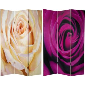 Oriental Furniture 6 ft. Tall Double Sided Roses Room Divider - 3 Panel