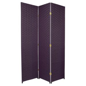 Red Lantern 6 ft. Tall Woven Fiber Folding Screen - Deep Purple - 3 Panel