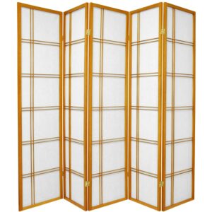 Red Lantern 6 ft. Tall Double Cross Shoji Screen - Honey - 5 Panels