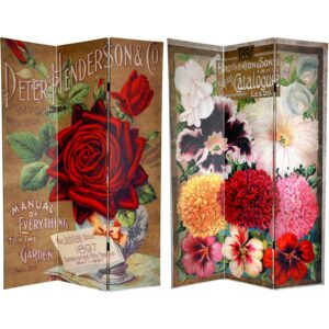 Oriental Furniture 6 ft. Tall Flower Seeds Canvas Room Divider - Roses - 3 Panel