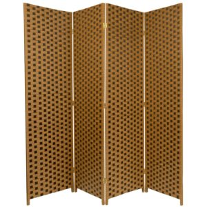 Red Lantern 6 ft. Tall Woven Fiber Folding Screen - Two Tone Brown - 4 Panel