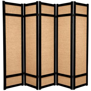 Red Lantern 6 ft. Tall Jute Shoji Screen - 5 Panel - Black