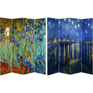 Red Lantern 6 ft. Tall Double Sided Works of Van Gogh Canvas Room Divider - Irises/Starry Night Over Rhone