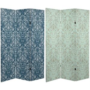 Oriental Furniture 6 ft. Tall Ocean Damask Canvas Room Divider - 3 Panel