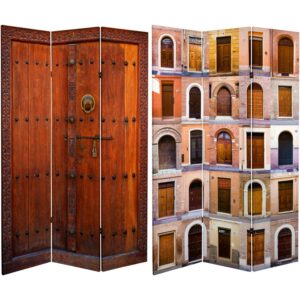 Oriental Furniture 6 ft. Tall Double Sided Doors Canvas Room Divider - 3 Panel