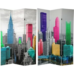 Handmade Wood and Canvas Double-sided New York Scene Room Divider (China)