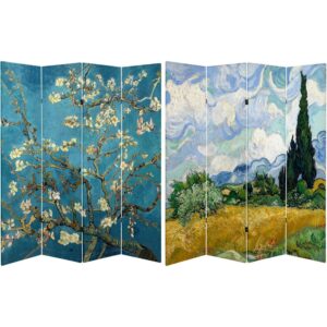 Red Lantern 6 ft. Tall Van Gogh Canvas Folding Screen - Almond Blossoms/Wheat Field