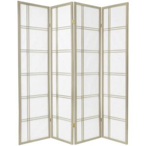 Red Lantern 6 ft. Tall Double Cross Shoji Screen - Grey - 4 Panels
