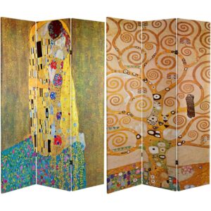 Oriental Furniture 6 ft. Tall Klimt 'The Kiss' Canvas Room Divider - 3 Panel
