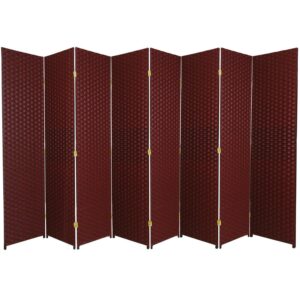 Oriental Furniture 6 ft. Tall Woven Fiber Room Divider - 8 Panel - Red/Black