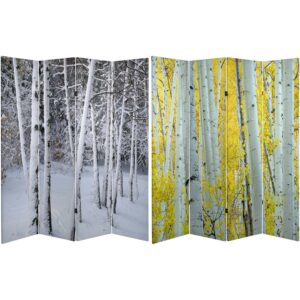 Oriental Furniture 6 ft. Tall Double Sided Birch Trees Room Divider - 4 Panel