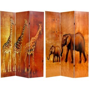 Oriental Furniture 6 ft. Tall Giraffe & Elephant Room Divider - 3 Panel