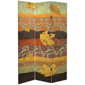 Oriental Furniture 7 ft. Tall October Gold Canvas Room Divider - 3 Panel