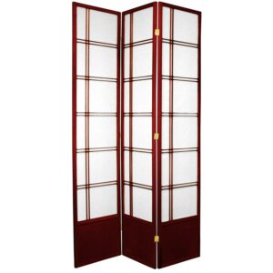 Red Lantern 7 ft. Tall Double Cross Shoji Screen - Rosewood - 3 Panels