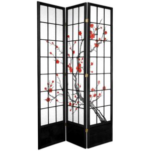 Oriental Furniture 7 ft. Tall Cherry Blossom Shoji Screen - Black - 3 Panel