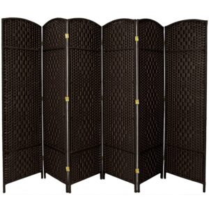 Oriental Furniture 7 ft. Tall Diamond Weave Room Divider - Black - 6 Panel